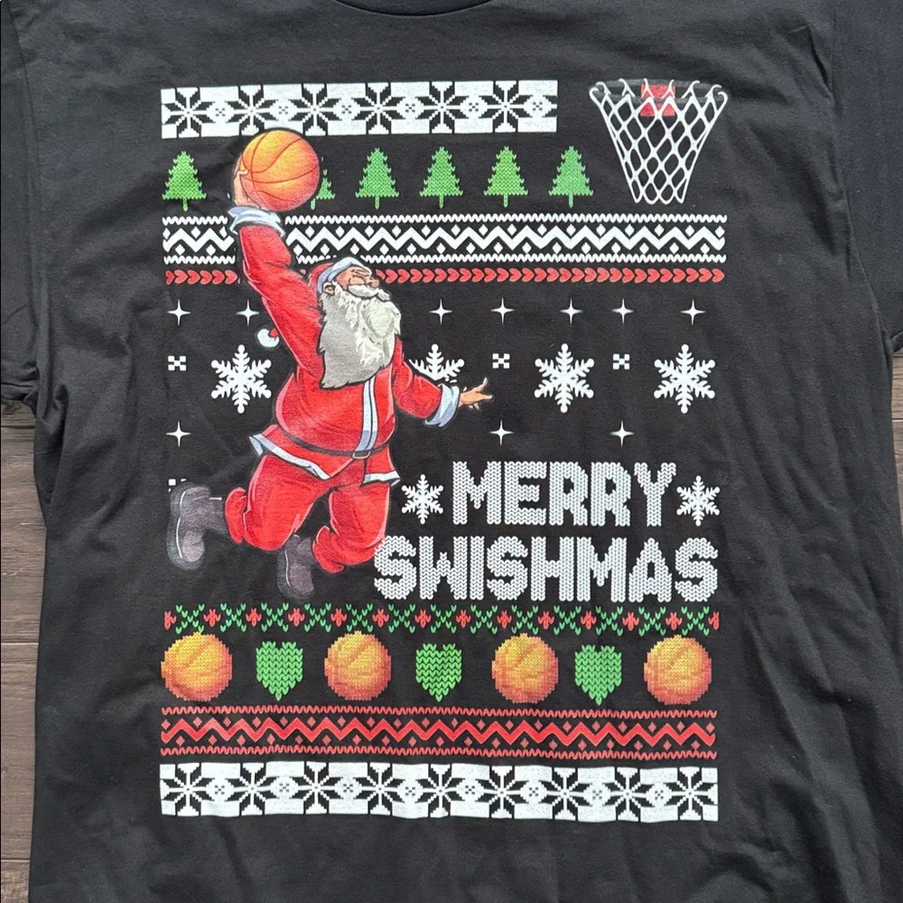 Merry Swishmas Santa T-Shirt Men’s Size Large - Black